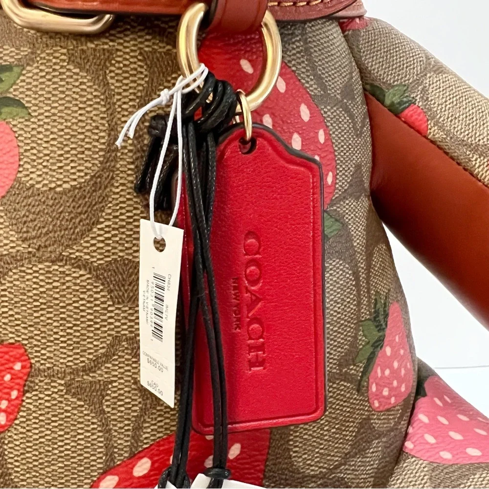 Coach Collectible Teddy Bear Logo Signature Canvas Wild Strawberry Print 16” NEW - Picture 10 of 13